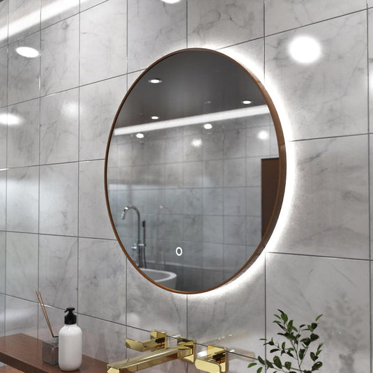 Luxe, 600mm LED Bathroom Mirror - Walnut Style Bezel