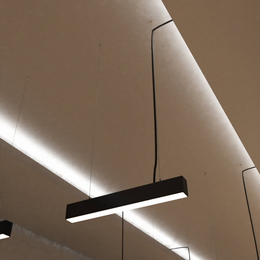 2FT (60cm) LED Linear Light – CCT Selectable, Surface or Suspended Mount, Black Finish - Suspended - Warm White