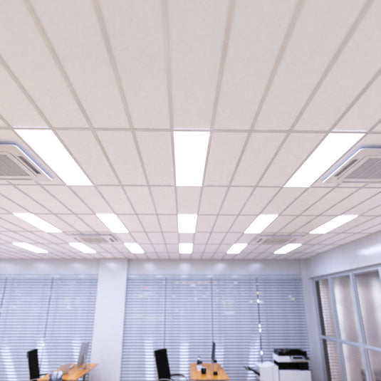 Office ceiling fitted with cool white LED panels