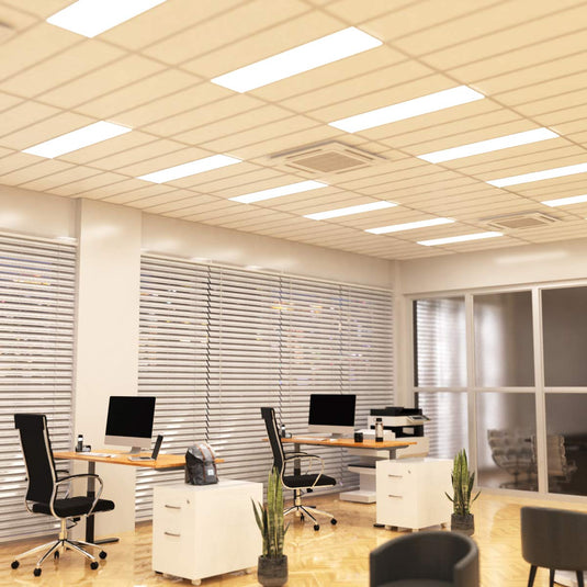 Office floor with LED panels in the ceiling