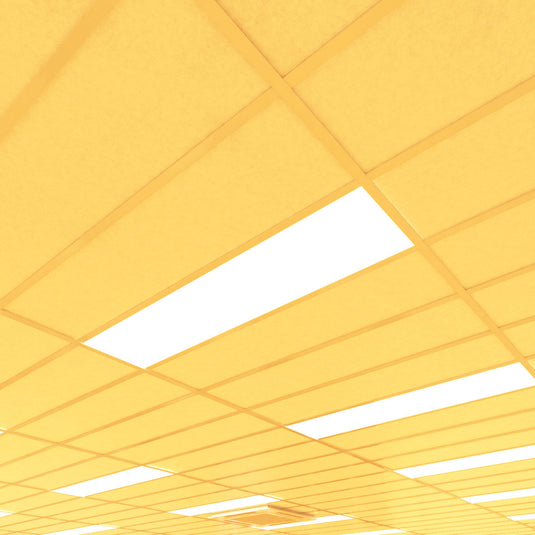 Ceiling grid with warm white panels