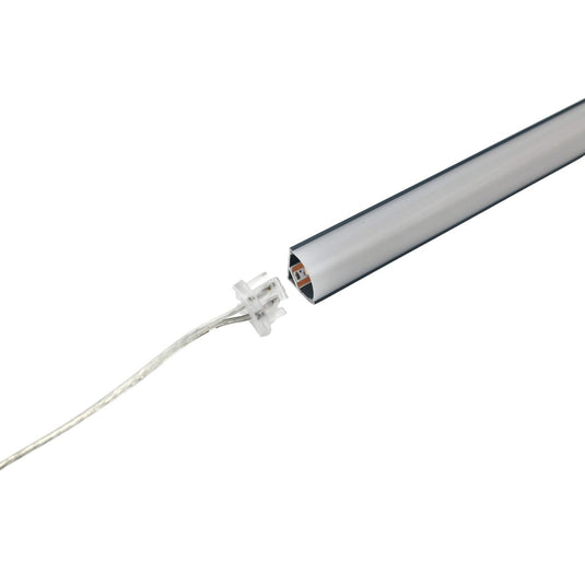 Edge of the corner profile with the LEDs inside and the cable beside it