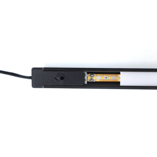 End of the recessed profile showing the sensor and LED strip
