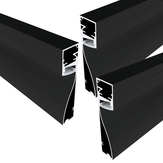 Pack of three matt black skirting LED profiles