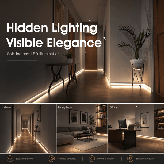 Infographic on the skirting profile's hidden lighting