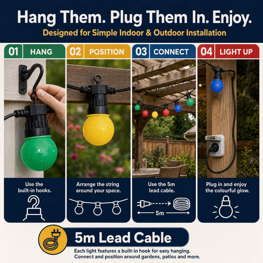 How to hang and plug in the festoon lights