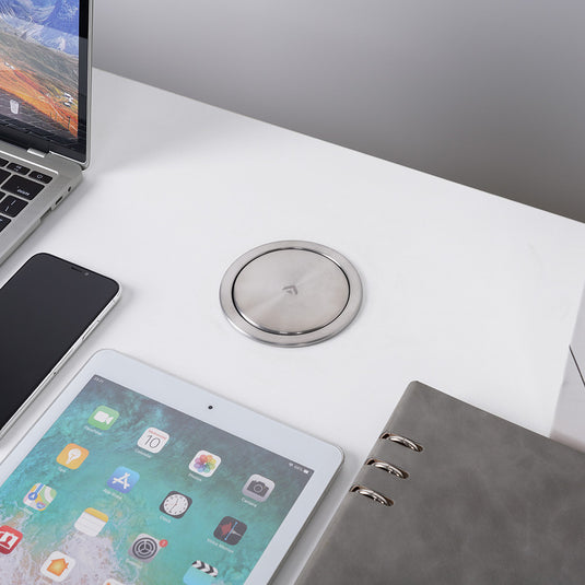 Stainless Steel Pop Up Plug Socket With USB Charging & 3 x UK Plug Sockets - Angle 1