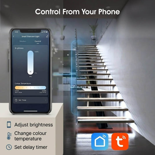 Infographic on controlling the stair lights from a phone