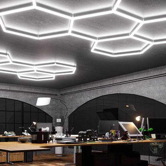 Studio with a hexagon LED ceiling light