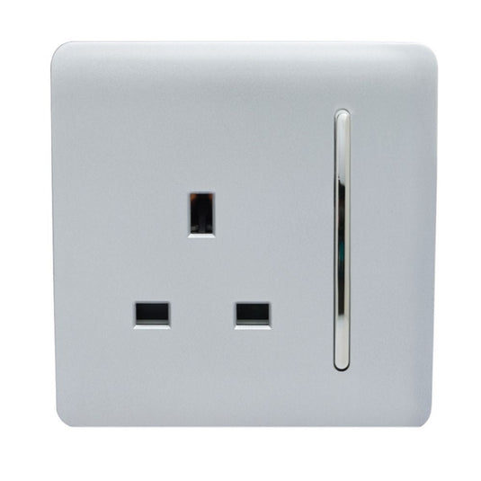Glossy silver 1 gang plug socket
