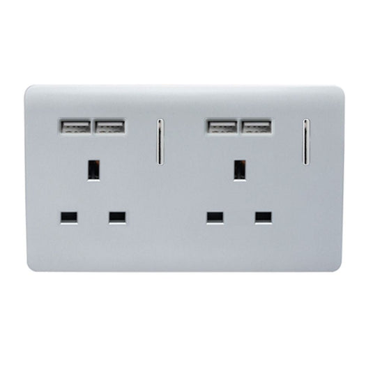 Silver double socket with 4 USB ports
