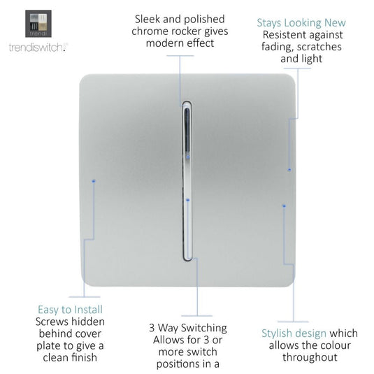 Silver 1 gang light switch with feature notes