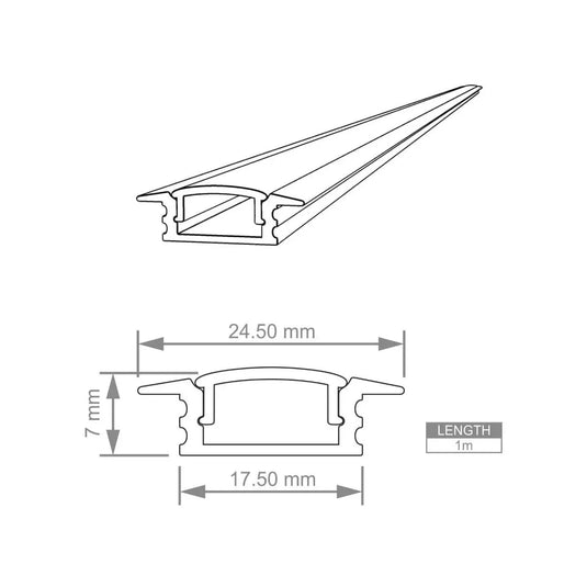 Recessed LED Profile, 7mm Deep diagram