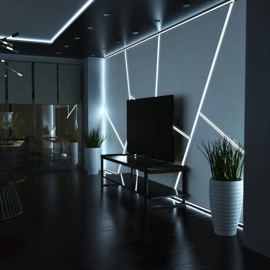 LED Profile, Black Slimline With Diffuser with Bracket mounted on wall