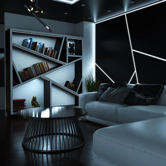 LED Profile, Black Slimline With Diffuser - seamless design in living room setting