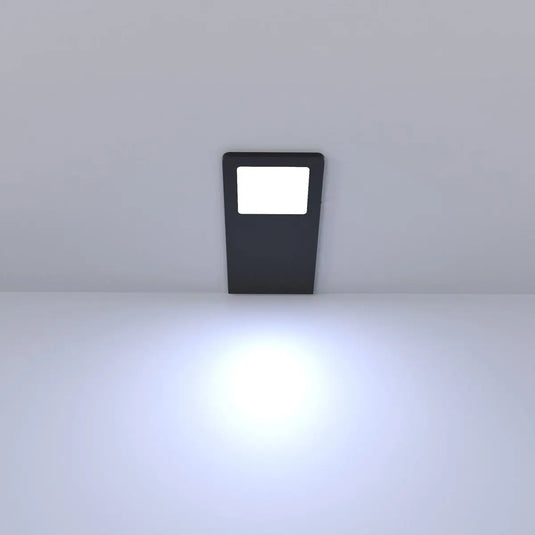 Black Recti Superslim 5w LED Cabinet Light, in cool white light lit, front facing shot