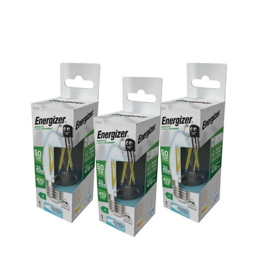 Pack of three E27 LED filament candle bulbs