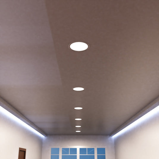 Close view of a natural white round panel in a ceiling
