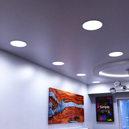 Bedroom ceiling with cool white panels