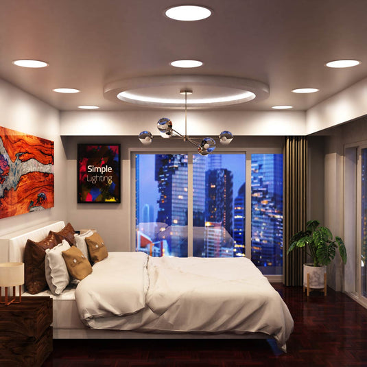 Bedroom lit by natural white panels