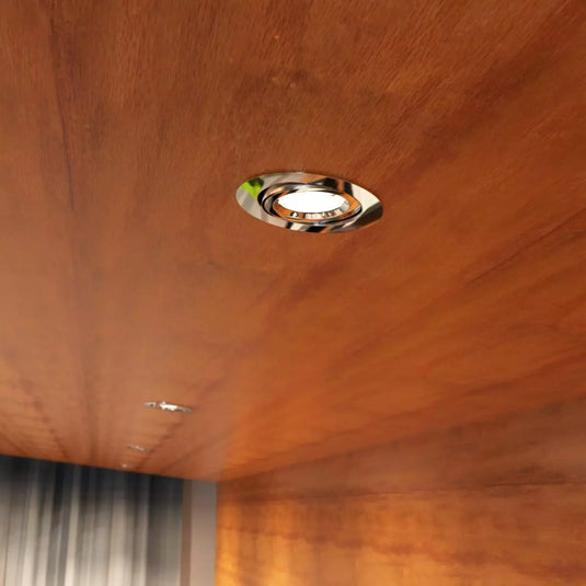 Tilt GU10 Downlight, Die-Cast - Polished Chrome aerial mounted in ceiling shot