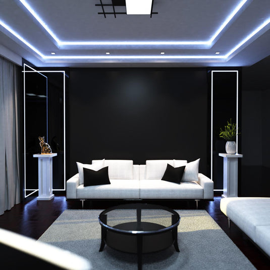 Living room with cool white COB strip lighting