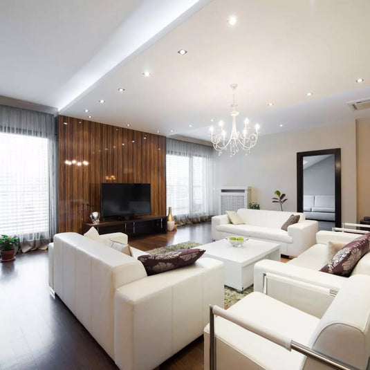 living room with cool white LED tape