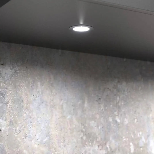 Recessed 1.8w LED Under-Cabinet Light in cool white light mounted on ceiling