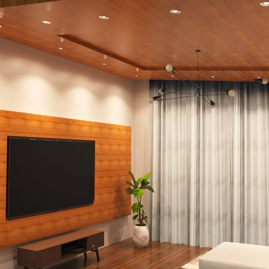 Tilt GU10 Downlight, Die-Cast - Polished Chrome corner of living room setting
