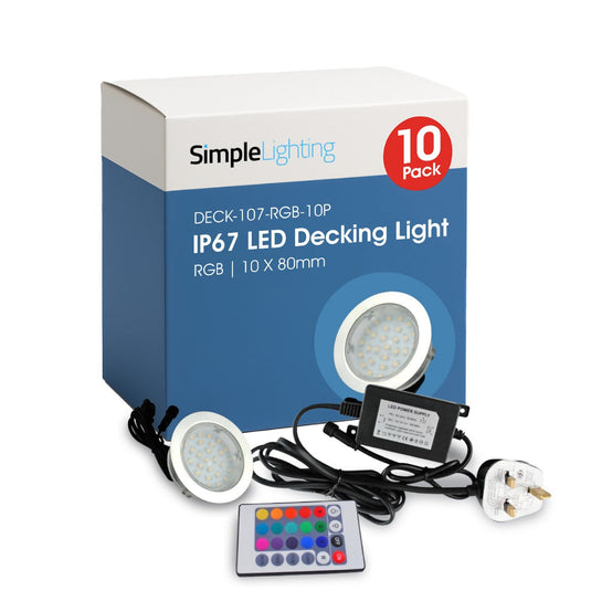 Pack of 10 RGB decking lights with driver and remote