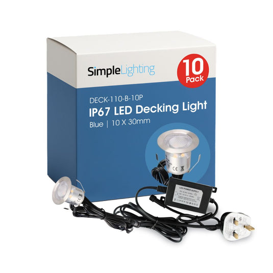 Pack of 10 30mm blue decking lights with driver
