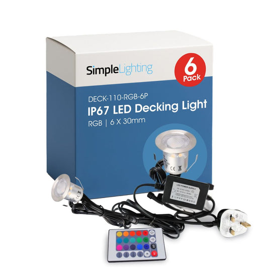 Pack of 6 RGB decking lights with driver and remote