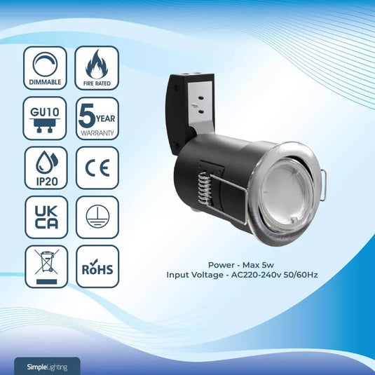 Die-Cast, Tilt, Fire Rated, LED, Dimmable Downlight features
