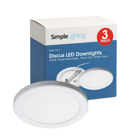 3 pack of Discus LED downlights with the box