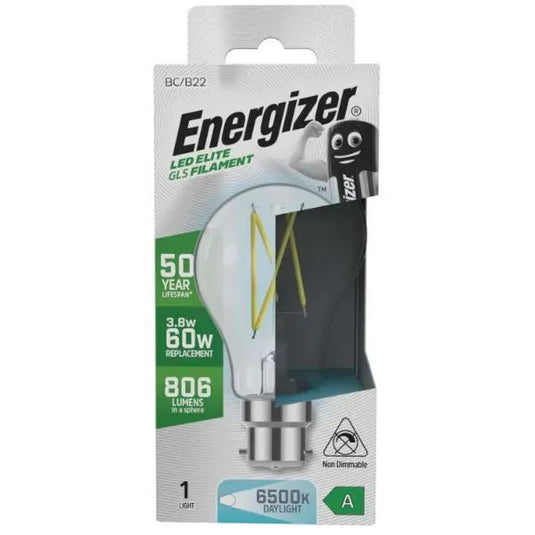 Energizer, 3.8w LED Bulb, A Rated, B22 GLS Filament - 6500K Cool White