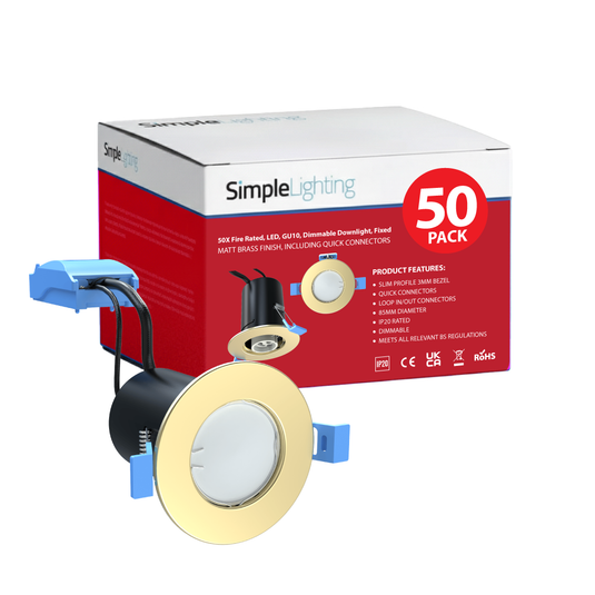 Pack of 50 matt brass fire rated GU10 downlights