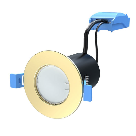 Matt brass downlight with a GU10 lamp fitted