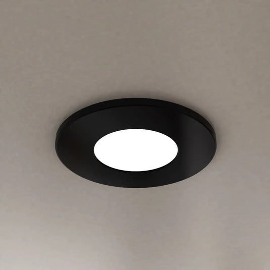 Fixed, Fire-Rated LED Downlight - Matt Black mounted in ceiling