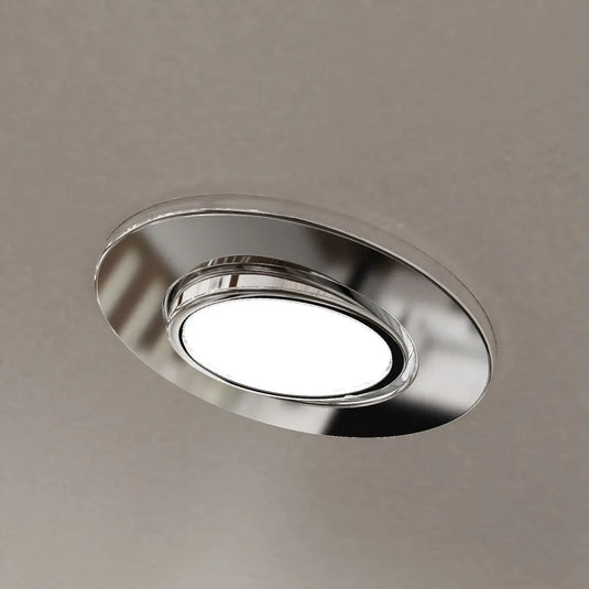 Chrome, Tilt, Fire Rated GU10 Downlight in cool white light in the ceiling