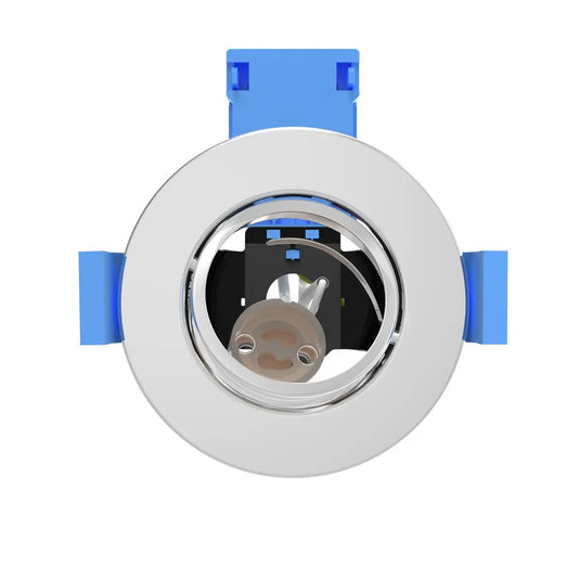 Fire Rated, Adjustable GU10 Downlight - Polished Chrome front view without bulb