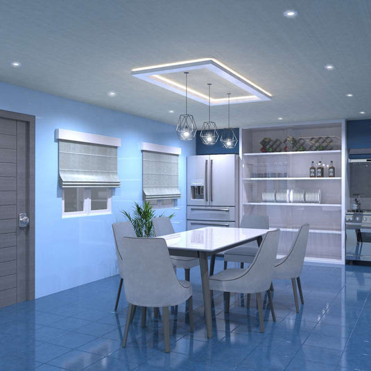 8w Fire Rated Downlight - Colour Adjustable in cool white light dining room setting