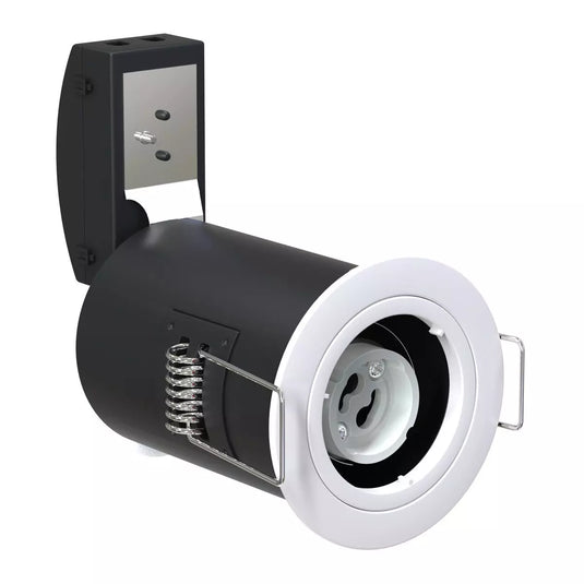 side shot of Die-Cast, Fire Rated LED Downlight, GU10, Fixed, Twist and Lock - White Finish without bulb