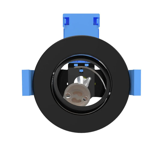 Tilt, Fire-Rated Downlight in a Matt Black Finish Front facing without bulb