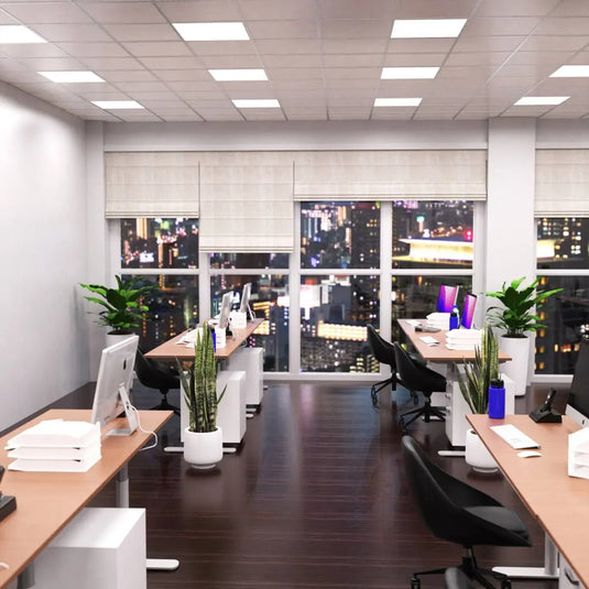 full shot of an office with mounted 600x600mm LED panel lights - natural white