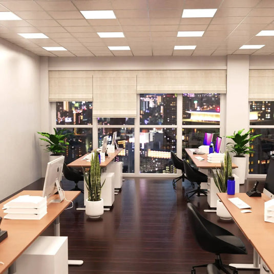 full shot of an office with mounted 600x600mm LED panel lights - natural white