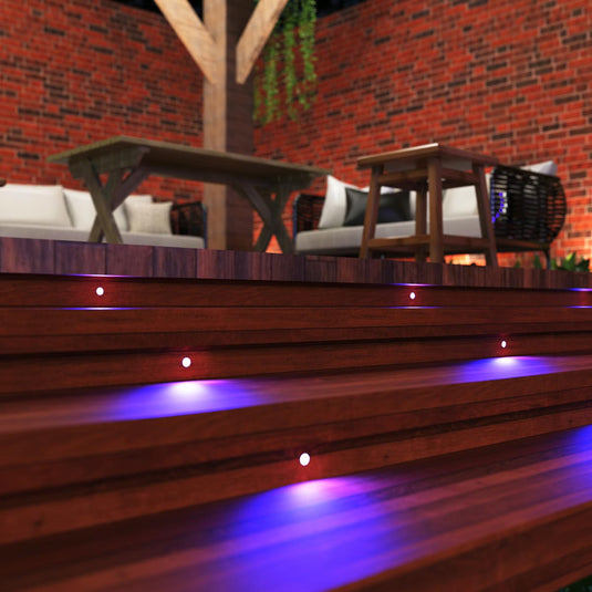 Decking lit violet by RGB lights