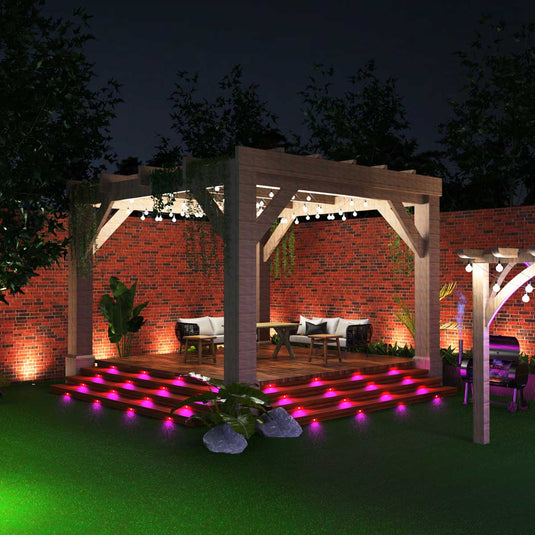 Decking lit pink by RGB lights