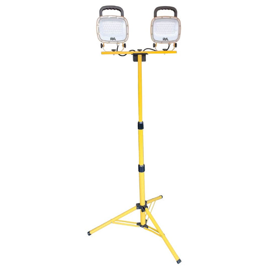 Twin head LED site light on a yellow tripod