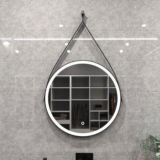 Gleam Hanging LED Bathroom Mirror - 600mm - Matte Black in natural white light front facing full view shot