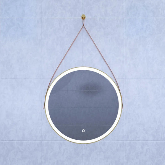 Gleam Hanging LED Bathroom Mirror - 600mm - Brushed Titanium Gold in cool white light